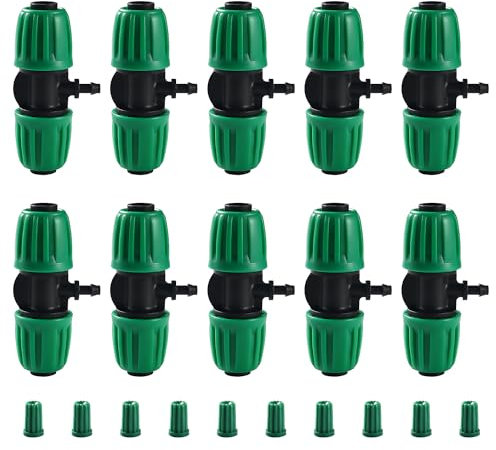 VooGenzek 10 Pezzi Connettori a T con Spinato Irrigazione a Goccia, Connettore Tubo a 3-Vie da Giardino per Tubo 13/16 mm a 4/7 mm, Adattatore per Irrigazione a Goccia, per Prato, Verde