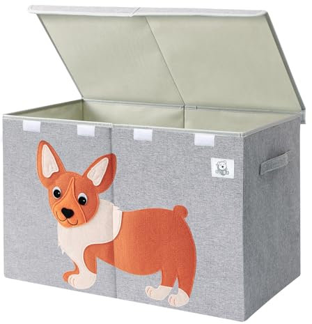 CLCROBD Grand coffre à jouets pliable pour enfants avec couvercle à rabat, boîte de rangement pliable en tissu animal pour tout-petits, enfants et bébés (chien gris)