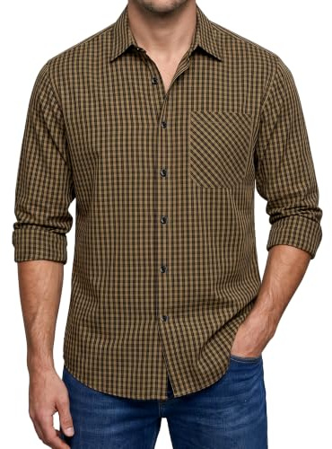 Enlision Chemise Marron Homme à Carreaux Manches Longues Boutonnées Décontractées Chemises Bûcheron Hommes Canadienne avec Poches Coupe Régulière L