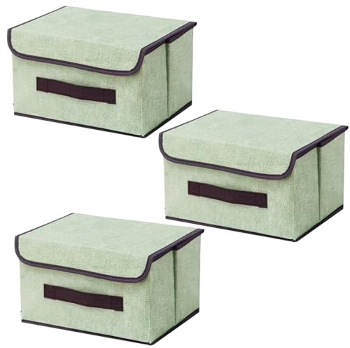 EURXLQ 3 Grün Faltbare Aufbewahrungsbox mit Deckel,26×19×16 cm Leinen Stoff Faltbare Lagerung Bin mit Flip-Top-Deckel & Griffe,Kleidung Decke Box für Haus,Kleiderschrank