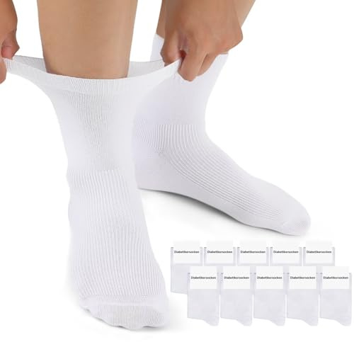 Mowenti Calcetines Diabeticos Hombre Mujer 10 Pares Calcetines Diabéticos ALGODÓN Sin Costuras Sin Goma hecho de Algodon sin Elástico Blanco 35-38