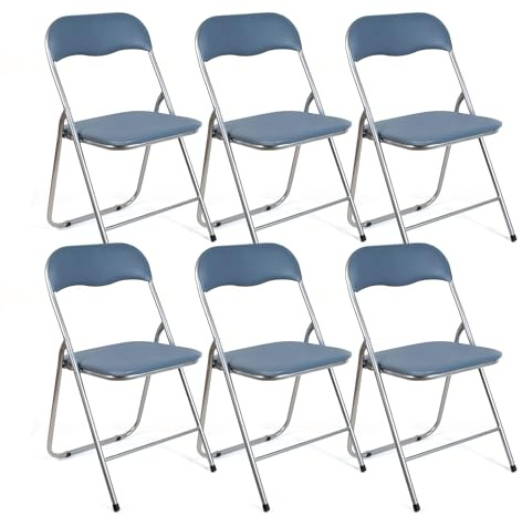 THE SECRET HOME – Pack de 6 Sillas Plegables de PVC y Metal – Alto. 80 cm x Ancho. 45 cm – Asiento Auxiliar para el Hogar - Silla con Patas Antideslizantes - Color Gris