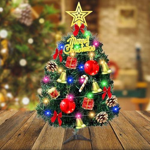 Mini Weihnachtsbaum, 30cm Künstlicher Weihnachtsbaum, LED Weihnachtsbaum, Mini Weihnachts Baum mit LED Lichterketten, Weihnachtsbaum Klein für DIY Weihnachtsdeko Tischdeko (A)