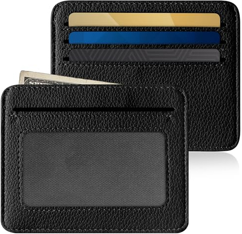Mayski Credit Card Holder for Women Minimalist Wallet, RFID Blocking Wallets Card Cases, Small Wallets with ID Window for Women Men, Black