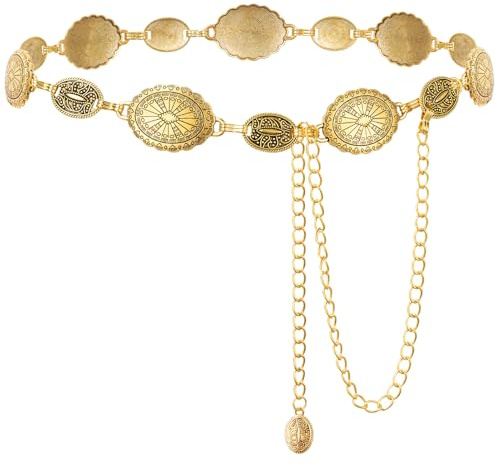 MELLIEX Cintura Gioiello Donna a Catena Concho in Metallo Moda Vintage Regolabile Sottile in Vita per Vestito Jeans