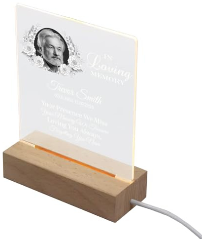 Personalised Photo Memorial Lamp Night Light, Condolence Gift Floral Frame