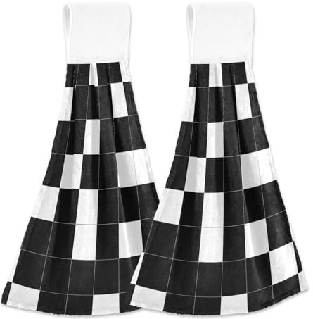 Amooorous Handtücher, 2-teilig, Mikrofaser, kariert, 2 Stück, Schwarz und Weiß