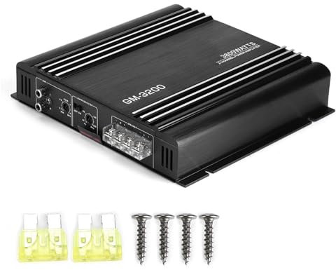 Amplificatore di potenza audio ad alte prestazioni, amplificatore stereo per auto a 2 canali da 3800 W per audio per auto a 12 V, lega di alluminio nera