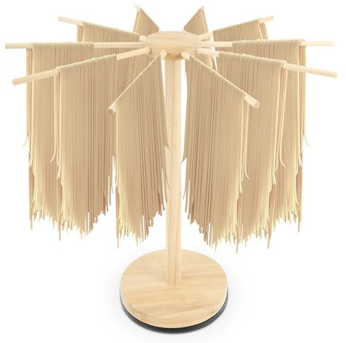 TNTGMG Séchoir à pâtes manuel, grand séchoir à pâtes amovible avec 10 barres, support de séchage pliable en bois de pin, suspension spéciale pour pâtes et pâtes