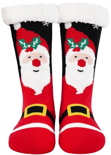 Effeet Slipper Socks Women Warm Fleece-Lined Gifts Christmas Socks for Women Grip Cozy Womens Fluffy Sock Size 3-9,Santa Claus Pattern