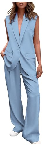 Donna Eleganti Pantaloni e Gilet Casual Completo a Senza Maniche 2 Pezzi Tuta Elastici in Vita Set di Abiti in Tinta Unita Pantalone Due Pezzi Suit Abbigliamento Formale da Ufficio Moda