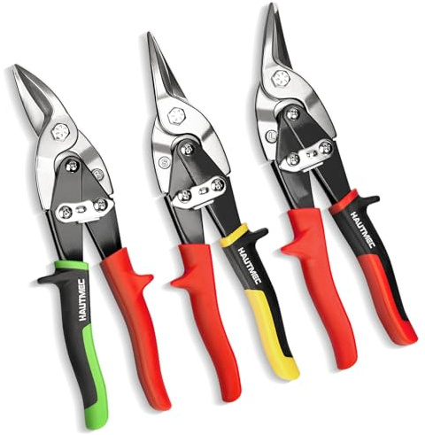 HAUTMEC Aviation Tin Snips Set for Cutting Metal Sheet, 10 Inch Heavy-Duty CR-V Metal Shears for Straight, Left & Right Cuts, with Safety Lock and Ergonomic Grip - HTSSM25063