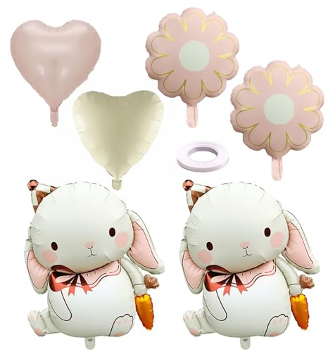 GTYHH 6 Ballons en Papier D'Aluminium, 1 Ruban, Ballons d'amour De Fleurs De Lapin, Jouets De Décoration d'anniversaire pour Enfants, Accessoires De Modélisation De Dessins Animés.