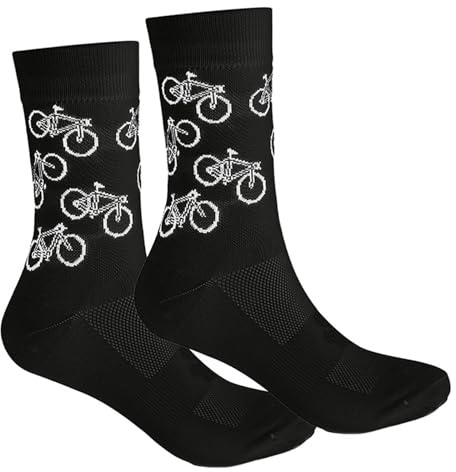 Ddujbtp Uomini Casual Sport All'aperto Ciclismo Tubo Medio Calze A Costine Polsino Nylon Stretch Biciclette Stampa Atletico Vitello Calzetteria Uomo, Nero , Taglia unica