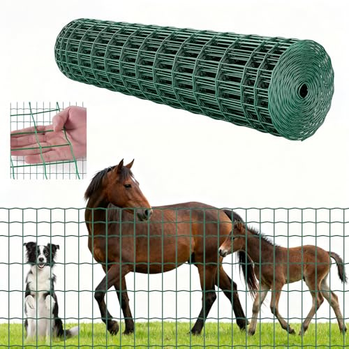 VEVOR Valla de Jardín 1,2 x 25 m, Malla de 2,1 mm, Alambre de Acero Galvanizado, para Ganado Vacuno, Porcino y Ovino, Recubierta de Vinilo, para Recintos de Animales, Jaulas y Jardines, Verde