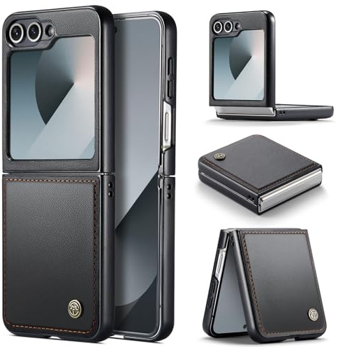 oiysrtoc Fodral för Samsung Galaxy Z Flip 6 / Z Flip 7 FE, Premium PU-läder Skal, stötsäkert skyddsfodral för Samsung Galaxy Z Flip 7 FE / 6, Svart