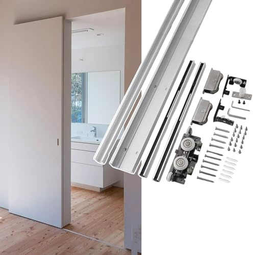 Skjutdörrsbeslag Skensats För Osynlig Spökskjutdörr Med Mjukstängning, 60 76 82 86 90 150 Cm Spårlösa Skjutdörrsbeslag, Väggmonterad Dold Garderobsdörrskena(68cm(26.8in))