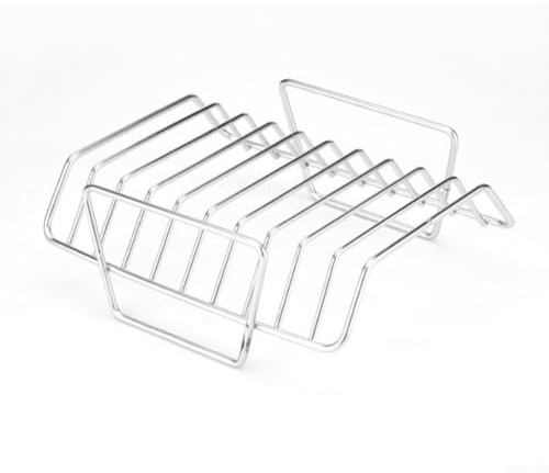 Grille à côtes en acier inoxydable pour barbecue - Pour griller des côtelettes d'agneau et des côtes - Antiadhésif, portable, peu encombrant, 24,5 x 18,5 x 9 cm, 1 pièce (argenté)