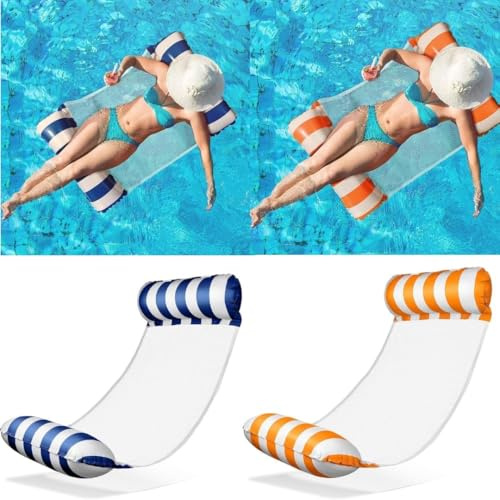 2 Amaca Gonfiabile Galleggiante da Mare 4 in 1 – Materassino Mare con Rete in Poliestere per Adulti e Bambini – Amaca Da Mare Ideale per Piscina, Mare e Lago – Universale
