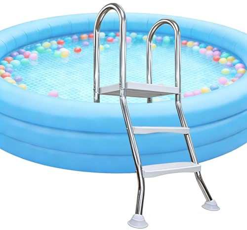 Poolstege ovanför marken, stålram, dubbelsidig ingång och utgång, halkfri, max lastkapacitet 250 kg, lämplig för olika pooltyper