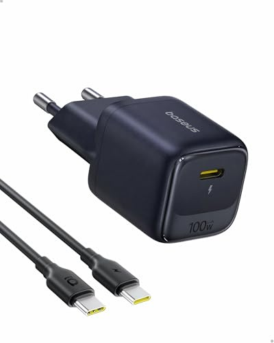Baseus Enerfill USB C laddare 100W, kompakt PD snabbladdare, GaN laddare för MacBook Pro/Air, iPad Pro, iPhone 17/16/15, Samsung Galaxy S25/S24, laptop (1 m USB-C kabel ingår)