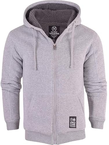 Island Trading Mens Cotton Padded Borg Fleece Sherpa Lined Full Zip Up Hoodie Sweatshirt Jacket | Heavyweight Padded Warm Winter Hoodie Coat for Men with Drawstring Hood