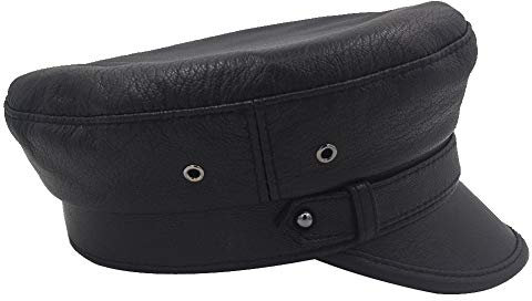 Sandy Ting Leder Fiddler Cap Biker Cap griechischer Angler Unisex Style, Schwarz, MEDIUM