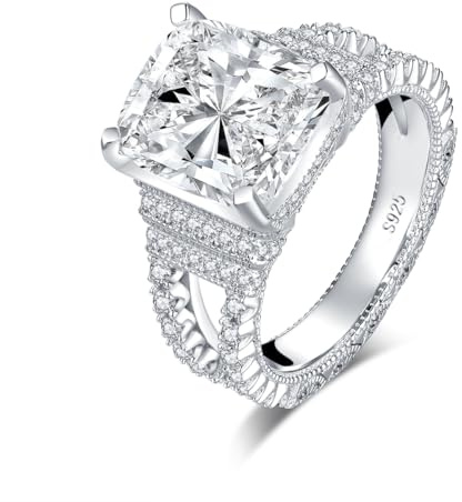 AINUOSHI 5 Carat Cushion Cut Cubic Zirconia CZ Vintage Promise Wedding Engagement Rings for Women Sterling Silver, Ring Sizes 5 to 8 (rhodium-plated-silver, 4.5)