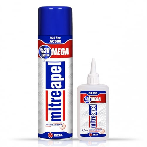 Mitreapel Super Ca-lim (130 gram) med spraysjälvhäftande aktiverare (16,9 Fl Oz.) - Cyanoakrylatlim för hantverk och byggnad|1-pack