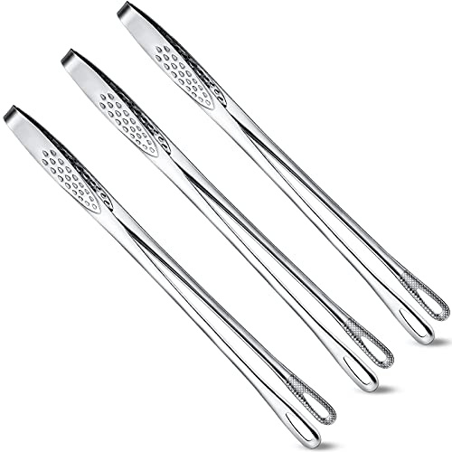 Geiserailie 3 Pcs 11 Inches Korean BBQ Tongs Stainless Steel Kitchen Tweezers Grill for Cooking Hot Pot Food Yakiniku Clamp Tool for Salad, Fish, Steak, Barbecue, Buffet, Meat