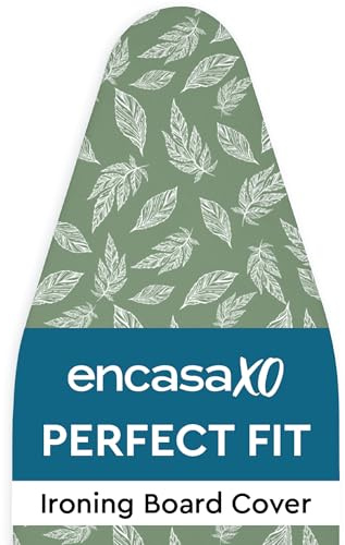 Encasa XO Ironing Board Covers and pad 125x46 cm- Thick 3mm Felt Padding, Drawstring Tightening & Lock, Heat Reflective, Scorch & Stain Resistant, for Wide Ironing Board - Big Leaves Green