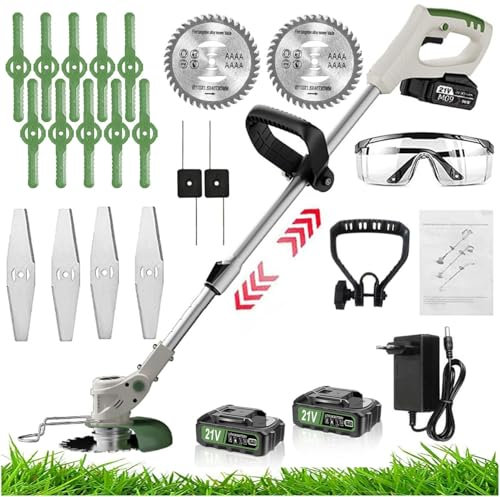 Cortabordes inalámbricos con batería, 36 TV, cortasetos telescópico, con batería y hoja de repuesto, cabezal ajustable y mango telescópico para césped, jardín, terraza, agrícola, color rojo