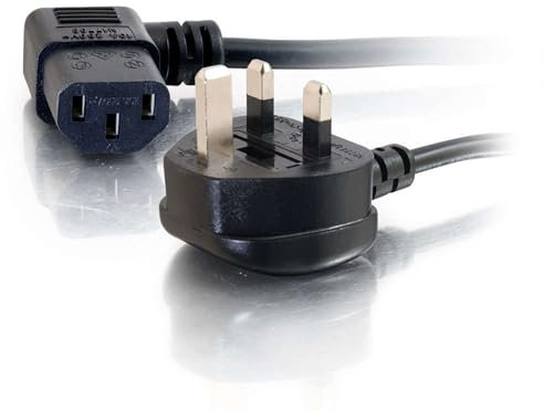 C2G C2G82034 0.5 Metre 18 AWG 90 degree power cable (IEC320C13R to BS1363) Right Angle Kettle lead, Black