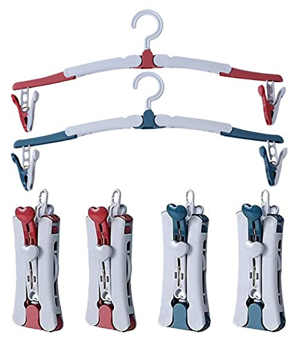 Tsyoow Folding Clothes Hangers with Clips, 360 Degree Rotating Hook, Portable for Travel Outdoor Camping, Assorted Color (Pack of 6)