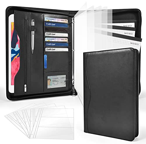 Sbrinnaliao 3-Ring Padfolio Portfolio Binder Organizer,PU Leather Folder Binder Business Planner Notebook Zippered Portfolio for Women/Men with Document Sleeve,Letter/A4 Size Clipboard