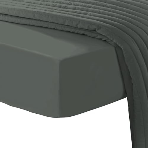 Pizuna 600 Fadenzahl Baumwolle spannbettlaken 90x200-100x200 cm Silber, 100% Langstapelige Baumwolle Spannbetttuch, Weiche Mako Satin-Webart passt bis zu 40cm Matratzenhöhe (100% Baumwolle bettlaken)