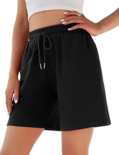 Jezonga Shorts Damen Sporthose Kurz Sport Shorts Jogginghose Sommer mit Taschen Sportshorts Hohe Taille Trainingshose Kurze Short High Waist Elastischer Bund zum Fitness Running Gym Schwarz XXL