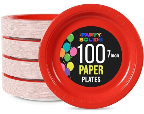 Exquisite Party Solids Red Paper Plates Disposable Heavy Duty 7 Inch Red Disposable Plates For Party 100 Pcs Heavy Duty 350 GSM, Birthday Supplies