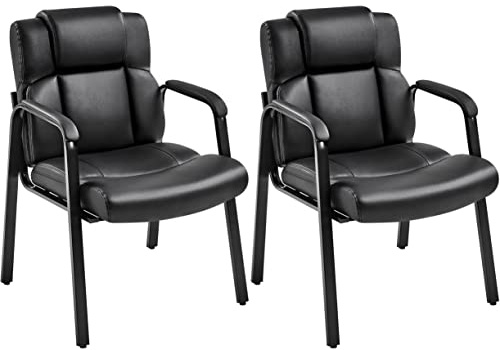 Yaheetech 2 chaises de Bureau invités de Luxe sans Roues pour réunions de conférence et Salle d'attente visiteurs ergonomiques en Similicuir, portée 136 kg Noir