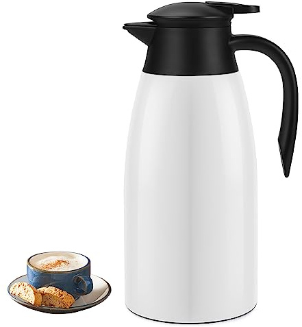 70oz Coffee Carafe Airpot Insulated Coffee Urn Stainless Steel Vacuum Thermal Pot Flask Dispenser for Coffee, Hot Water, Tea, Hot Beverage - Keep 12 Hours Hot, 24 Hours Cold -White