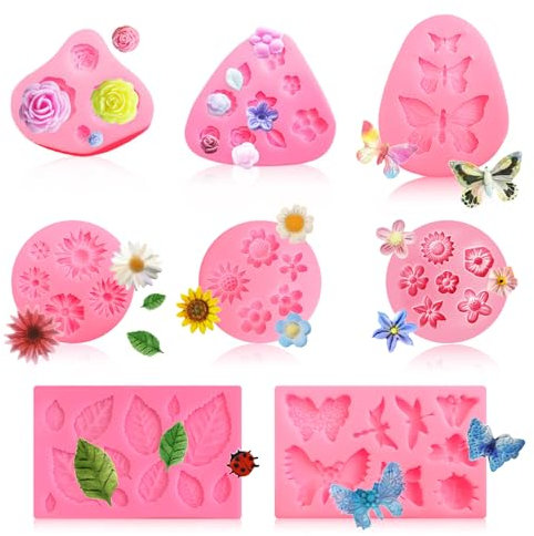 DBALL 8 Stück Silikonform Blumen Mini Rosen Kleine Gänseblümchen Silikonform Fondant 3D Backform Blumenform Kuchendekoration für Schokolade Zuckerguss Gelee Kerzen Seife