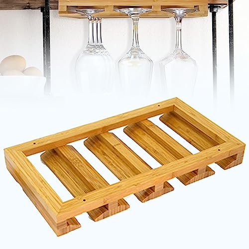 RVUEM Estante para Copas De Madera, Estante para Copas De Vino Debajo del Gabinete, Soporte para Copa De Vino, Estante para Copas De Bambú, para Hogar, Cocina, Bar, Comedor,Wood,4 Groove