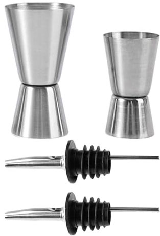 Set di 2 misurini con 2 beccucci, bicchierini in acciaio inox, misurino doppio, misurini da cocktail, adatti per feste in bar, cocktail