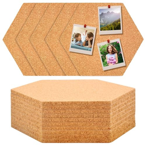 BRISKORE 10 Stück Pinnwand Kork, Sechseckige Korkplatte Selbstklebend, Korkwand Pinnwand Pinwand Korktafel, Kork Pinnwand Korkplatten Cork Board Wird Notizen, Aufhängen von Fotos, Bilder, Zimmer Deko
