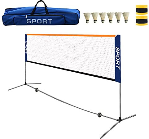Badmintonnetz-Set, 6 Stück, Badminton inklusive, Tragetasche, Tennisnetz-Set, Volleyballnetz, Hinterhof, Robustes Badmintonnetz, verstellbar für Erwachsenenplatz, 4,1 m Breite