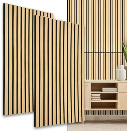 Panneau mural decoratif | Panneau acoustiques 3D lamelles MDF avec feutre 1040x520x15mm - 2 pièces (1,08m²) | Absorbant Tasseaux muraux en bois | Revêtement mural imitation bois