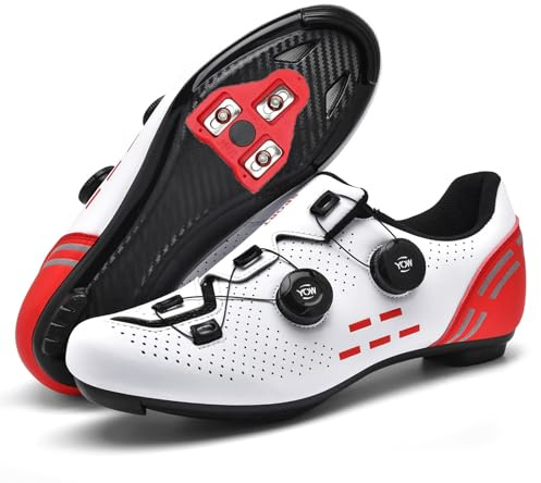 JiuQing Cykelskor för män som är kompatibla med Peloton SPD Delta Ceats Indoor Outdoor Road Riding Cykelskor,Red,45 EU