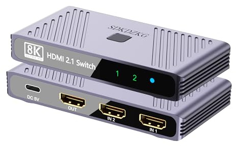 SDKDZKG HDMI-Switch 8K@60HZ, HDMI Splitter 2 i 1 ut 4K@120Hz,Höghastighets 48 Gbps Aluminium omkopplare. Stöd HDR10,3D, Kompatibel med Xbox PS5 Projektorer Monitorer Roku Blu- Ray- Spelare HDTV