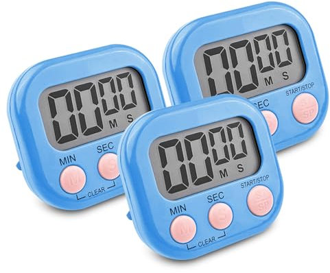 Newaner 3 Stück Timer Digital, Eieruhr, Küchentimer Küche, Kurzzeitwecker Magnetisch, Stoppuhr mit Einklappbarer Ständer, Timer mit Großem LCD-Display für Kochen Backen Sport Studieren, Blau