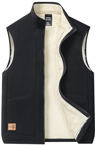 AIEOE Chaleco de forro polar para hombre con forro cálido de peluche para hombre, chaleco de invierno sin mangas, Negro , L